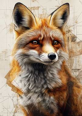 Fox Portrait with Geometric Background