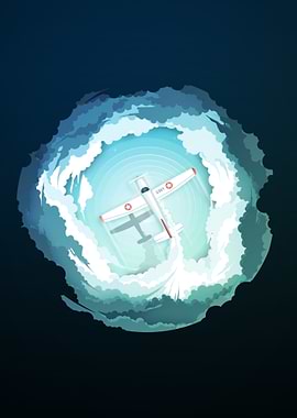 Airplane flying through clouds illustration