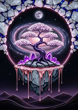 Cosmic Bonsai Tree on Floating Island