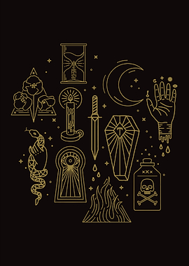 Occult Symbols in Gold on Black