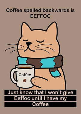 Coffee Cat Funny Cartoon
