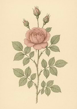 Vintage Rose Botanical Illustration