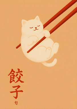 Cat on Chopsticks Illustration