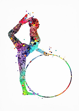 Colorful Rhythmic Gymnastics Watercolor Art