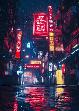 Rainy Neon Cityscape