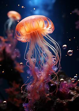 Jellyfish in Deep Blue Sea
