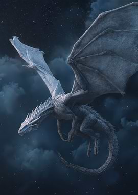 Icy Dragon Soaring Through Night Sky