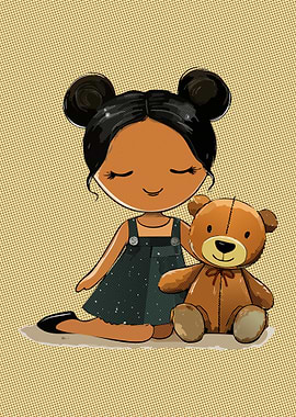 Girl with Teddy Bear Illustration