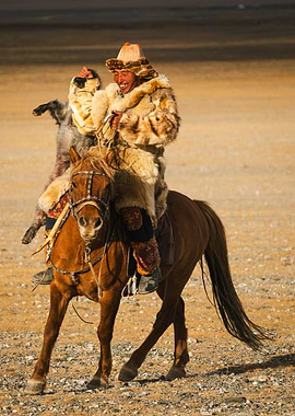 Mongolian Horseman with Prey