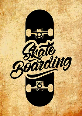 Skateboarding Black and Beige Poster