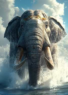 Elephant emerging from the ocean