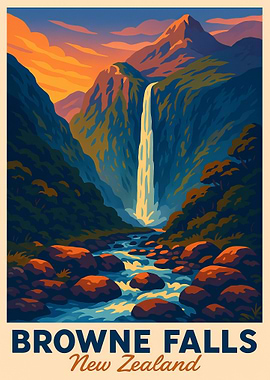 Browne Falls New Zealand Travel Poster