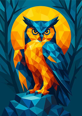 Geometric Owl Under the Moon