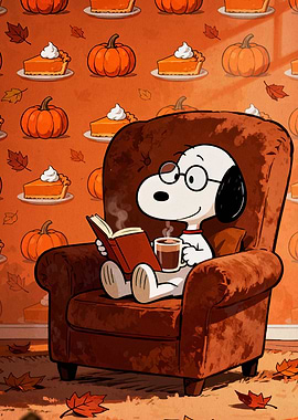 Snoopy Reading in Autumn