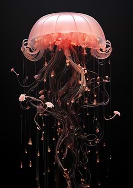 Pink Jellyfish on Black