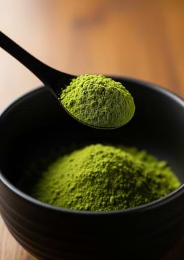 Matcha Powder in Black Bowl