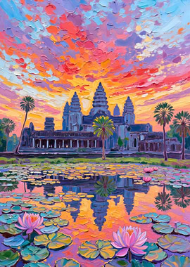 Angkor Wat at Sunset Painting