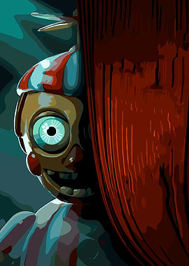 Creepy Clown Peeking Behind Curtain