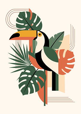 Geometric Bauhaus Toucan with Tropical Leaves