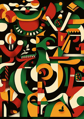 Abstract Geometric Shapes in Red and Green