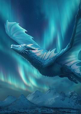 Dragon Flying Under Aurora Borealis