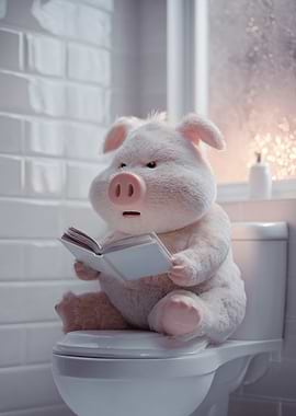 Pig Reading on Toilet