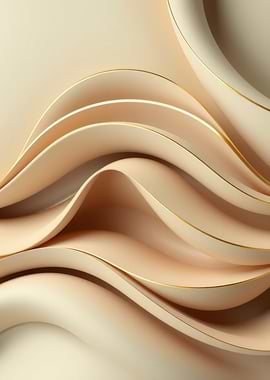Abstract Beige Waves with Gold Trim