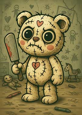 Creepy Teddy Bear with Cleaver