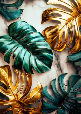 Monstera Leaves on Marble