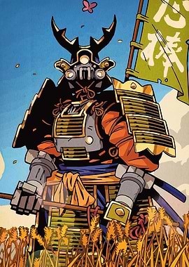 Samurai Robot in Wheat Field