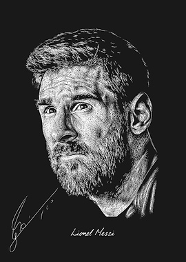 Lionel Messi Portrait - Black and White