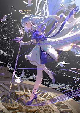 Girl with Staff and Doves