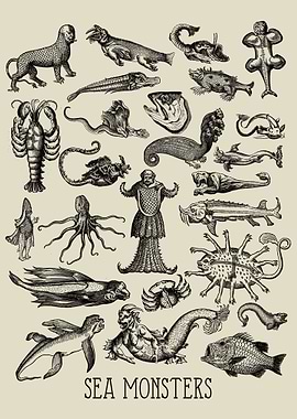 Vintage Sea Monsters Illustration