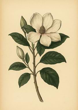 Magnolia Flower Botanical Illustration