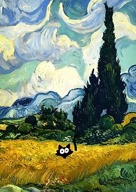 Cat in Van Gogh Wheatfield