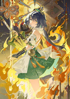 Girl with Staff and Flames