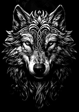 Wolf Portrait with Celtic Ornamentation