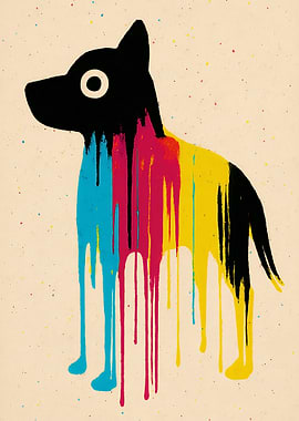 Dripping CMYK Dog Silhouette