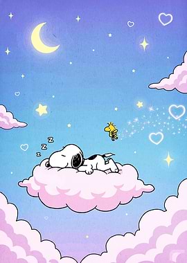 Snoopy sleeping on a cloud