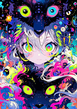 Anime Girl with Wolves Digital Art