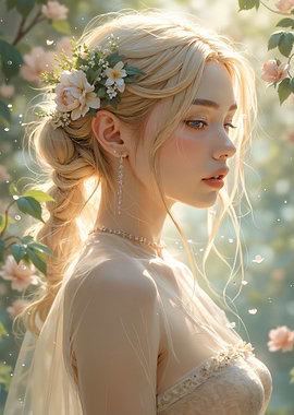 Blonde Woman with Flowers in Hair