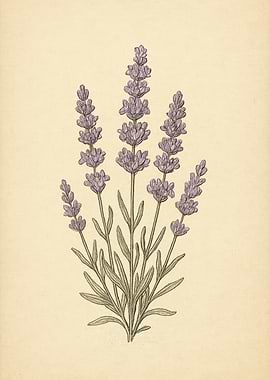 Vintage Lavender Botanical Illustration