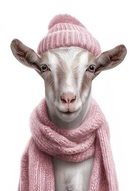 Cozy Goat in Pink Winter Outfit