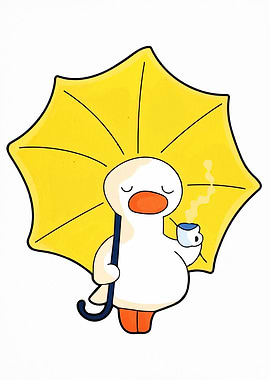 Duck with Umbrella and Coffee