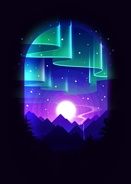 Aurora Borealis Over Mountain Landscape