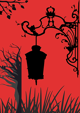 Silhouette of a Lantern on Red Background