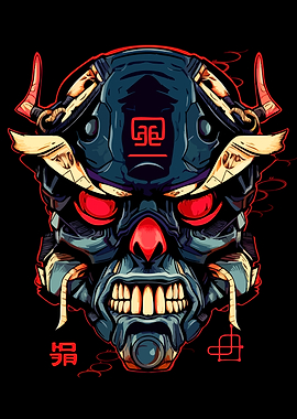 Cyberpunk Oni Mask Illustration