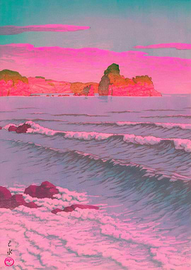 Pink Beach Landscape Painting