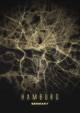 Hamburg, Germany - Illuminated City Map Poster, Modern Urban Nightscape