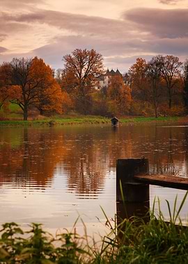 Autumn Lake with Castle Reflection, Poland